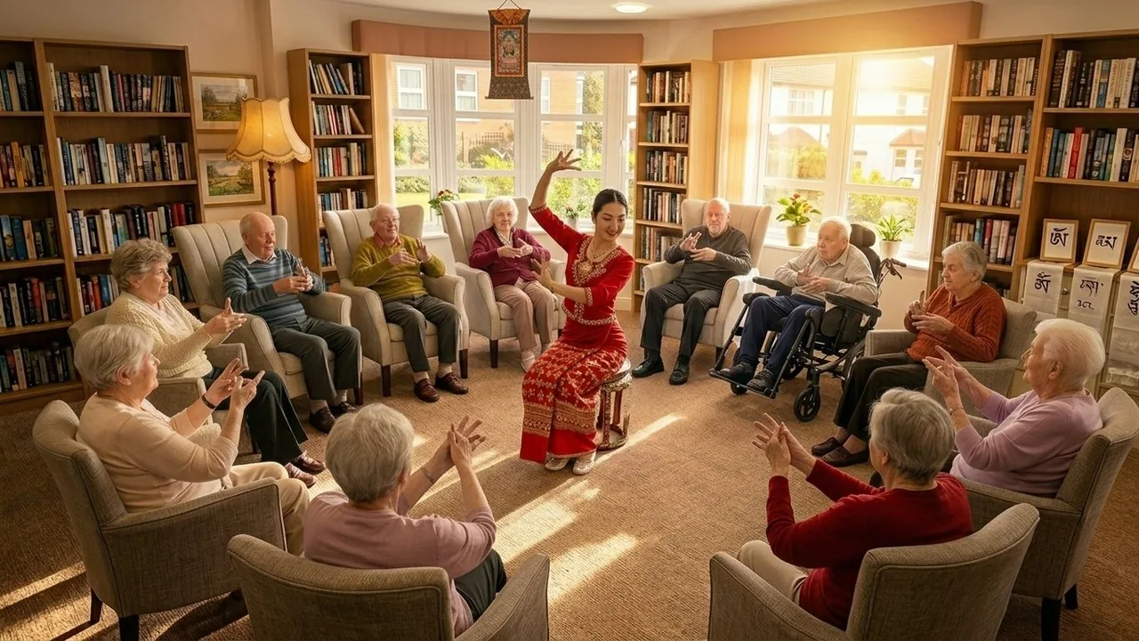 Programme visual showing an older-adult Dai peacock dance activity
